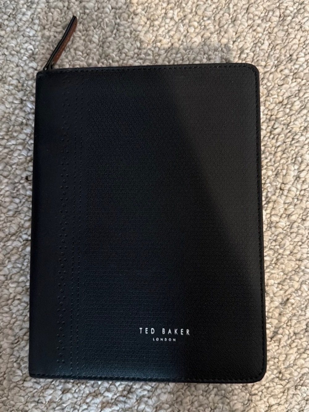 Ted Baker London Black Zip-Around Notebook with Subtle Perforation